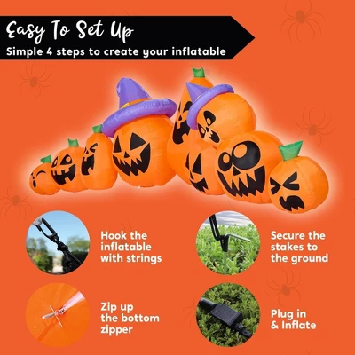 Joyfy 12.5 FT Long Halloween Inflatable Outdoor Decorations, 9 Pcs Pumpkin Inflatable With Built-in LEDs For Halloween Party Yard Garden Lawn Decor - Image 4