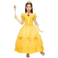 Joyfy Girls' Halloween Costume Yellow Princess Dress For Halloween Dress-Up Cosplay Party