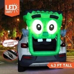 Joyfy 4.3 FT Halloween Inflatable Outdoor Decorations, Inflatable Green Zombie With Built-in LED For Trunk Or Treat Car Decoration, Outside Yard Decor