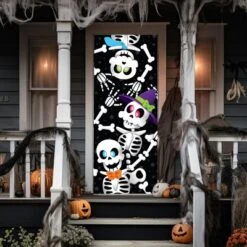 Joyfy Halloween Skeleton Door Cover, 30’’x72’’ Haunted House Decor For Doors Windows Walls, Peel & Stick Decal Halloween Party Supplies & Favors