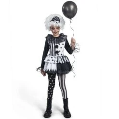 Joyfy Girl's Halloween Costume For Cosplay Party – Cosplay Black & White Clown Dress Set For Halloween Party