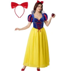 Joyfy Women Snow Princess Dress, Adult Halloween Costume With Headwear For Dress Up Cosplay Party Decor