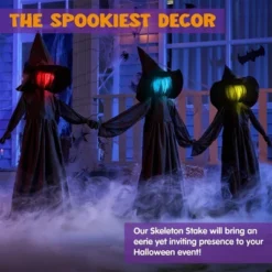 Joyfy Halloween Light-Up Witch Yard Stakes (3 Pack), 51" Flying Witches With Sound Activation For Yard Lawn Garden Decor, Multicolored Lawn Stakes