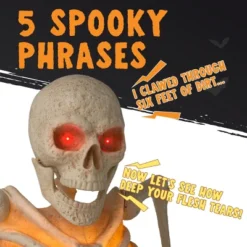 Joyfy 64'' Halloween Outdoor Decoration, Light Up Giant Skeleton Groundbreaker With Infrared Sensor For Halloween Yard Graveyard Haunted House Props