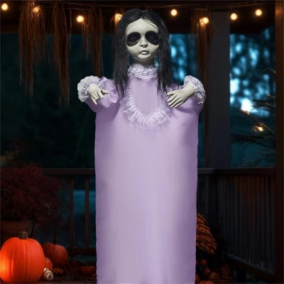 Joyfy 43’’ Halloween Decoration Hanging Doll Ghost, Purple Dress Creepy Doll Skeleton With Scary Expressions For Halloween Indoor Outdoor Decor
