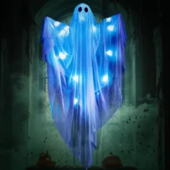 Joyfy Halloween Hanging Ghost Outdoor Decoration, 47” LED Light Hanging Ghost Halloween Hanging Decoration For Indoor Outdoor Party Decor