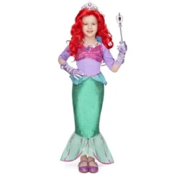 Joyfy Girls' Little Mermaid Halloween Costume Dress With Red Wig And Headband Little Mermaid Costume