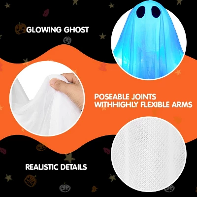 Joyfy 47” Halloween Hanging Ghost Outdoor Decoration, Flying Ghosts With Warm LED Light Party Decor Prop For Front Yard Patio Garden 2 Pack - Image 4