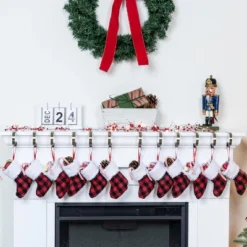 Joyfy 12 Pcs Mini Christmas Stocking, 5" Red Black Plaid Xmas Stockings For Christmas Tree Decoration Xmas Holiday Decor Party Favors