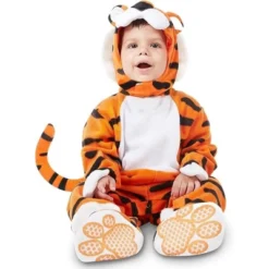 Joyfy Baby Halloween Costume Tiger Jumpsuit With Tail, Toddler One Piece Animal Suit With Hat For Halloween Dress Up Party
