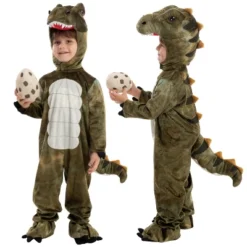 Joyfy Kids Dinosaur Halloween Jumpsuit With Hood Costume – Dinosaur Jumpsuit With 3D Hood, Tail & Egg For Halloween