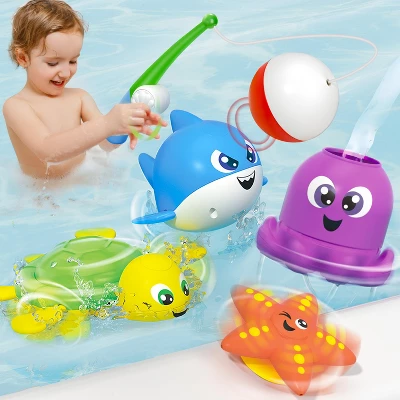 Joyfy Baby Bath Toys, Magnetic Fishing Games With Spinning Octopus And Starfish,Wind-Up Shark Toys, Fishing Rod Water Pool Toys For Toddlers 1-3 - Image 7