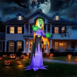 Joyfy 12 FT Tall Halloween Inflatable Witch With Built-in LED For Outdoor Decoration, Halloween Indoor Yard, Garden, Lawn Holiday Party Decoration