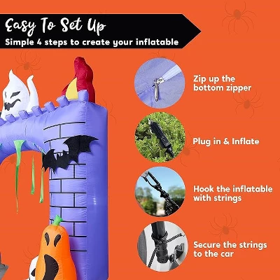 Joyfy 6FT Tall Halloween Inflatable Outdoor Decorations, Inflatable Haunted Castle With Built-in LEDs Trunk Or Treat Car Decorations For Outside Decor - Image 6