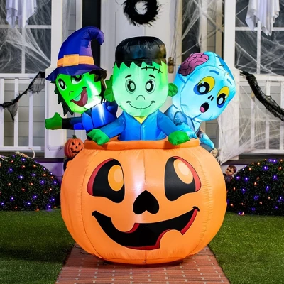 Joyfy 5 FT Tall Halloween Inflatables Outdoor Decorations, Inflatable Witch And Zombie On Pumpkin With LEDs For Halloween Party Yard Lawn Garden Decor - Image 3