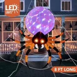 Joyfy 8 FT Halloween Inflatable Outdoor Decorations, Giant Spider Inflatable With Rotating Light And Glowing Eyes For Halloween Party Yard Lawn Decor