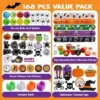Joyfy Halloween Party Favors,168PCs/24Sets Kids Trick Or Treat Goody Stationery Bags With Vampire Teeth, Spiders, Stamps, Stickers, Slap Bracelets