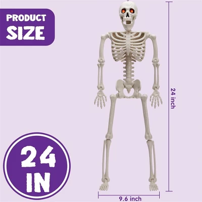 Joyfy 24'' Halloween Skeleton Decorations With LED Glowing Eyes Full Body Posable For Indoor/Outdoor Decor Spooky Scene Party Favors Graveyard Props - Image 3