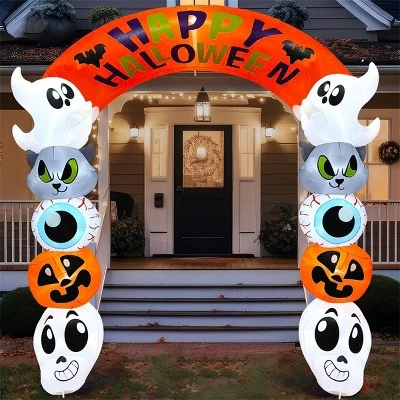 Joyfy 8 FT Tall Halloween Inflatable Outdoor Decoration, Cute Stacking Ghost Inflatable Archway With LEDs For Halloween Yard Garden Lawn Decoration - Image 9