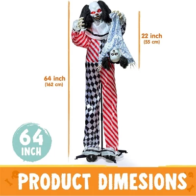 Joyfy 64" Halloween Outdoor Decorations, Animatronics Clown Holding Doll With Motion & Sound & Light For Halloween Party Haunted House Yard Lawn Decor - Image 4