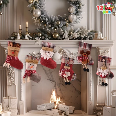Joyfy 12 Pcs Mini Christmas Stockings, Xmas Santa Snowman Reindeer Burlap Stockings For Christmas Tree Holiday Decoration Present Holders Treat Bags - Image 8
