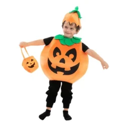 Joyfy Kids' Halloween Pumpkin Costume With Basket For Kids Boys Girls, Halloween Dress Up Pumpkin Party Hood Outfit For Children