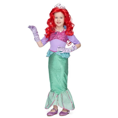 Joyfy Girls' Little Mermaid Halloween Costume Dress With Red Wig And Headband Little Mermaid Costume - Image 2