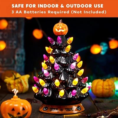 Joyfy 8.5'' Tall Halloween Tabletop Tree Decoration, Pumpkin Gnome Ceramic Tree With Built-in LEDs For Halloween Party Supplies Indoor Decorations - Image 3