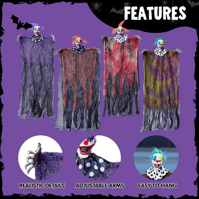 Joyfy 4Pcs 29” Halloween Hanging Clown Outdoor Decorations, Halloween Prop Décor For Lawn Yard Graveyard Front Porch Party Supplies - Image 3