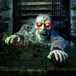 Joyfy Halloween Decoration Light-Up Zombie Groundbreaker, Halloween Outdoor Decor With Bloodstain And Creepy Sound For Lawn Yard Patio Garden