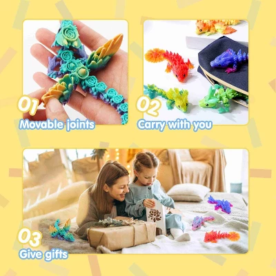 Joyfy 8 Pcs 3D Printed Dragon Flexible Articulated Dragon Fidget Toys Desk Decor, Autism Stress Relief Fidget Toys For Kids Birthday Gift Pinata - Image 2