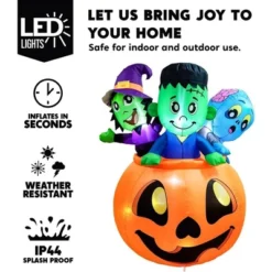 Joyfy 5 FT Tall Halloween Inflatables Outdoor Decorations, Inflatable Witch And Zombie On Pumpkin With LEDs For Halloween Party Yard Lawn Garden Decor
