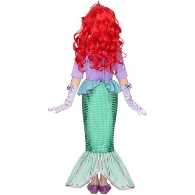 Joyfy Girls' Little Mermaid Halloween Costume Dress With Red Wig And Headband Little Mermaid Costume - Image 5