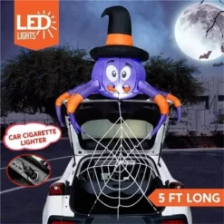 Joyfy 5 FT Long Halloween Inflatable Outdoor Decoration, Inflatable Spider With Spider Web Trunk Or Treat Car Decorations For Car Outdoor Yard Decor