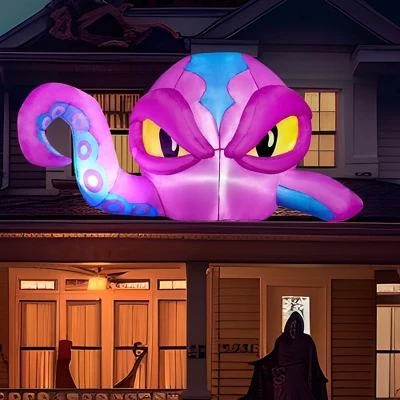Joyfy 6.2 FT Halloween Inflatable Outdoor Decoration, Octopus Head With Tentacles Broke Out From Window Inflatable With LEDs For Window Yard Decor - Image 12