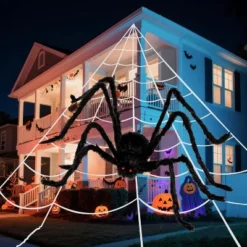 Joyfy Halloween Spider Web With Giant Spider Set,Realistic Hairy Spiders,400 Sq Ft Spider Web,Outdoor Decorations And Yard Party Decor Supplies