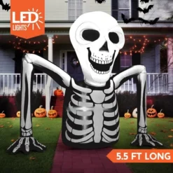 Joyfy 5.5 FT Halloween Inflatables Outdoor Decorations, Inflatable Skeleton Ground Breaker With LEDs For Halloween Party Yard Garden Lawn Decorations