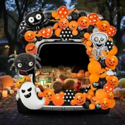 Joyfy 81 Pcs Halloween Trunk Or Treat Decorations Kit, Car Archway Garage Door Halloween Balloon Decoration With Stripe And Glue Points