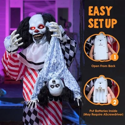 Joyfy 64" Halloween Outdoor Decorations, Animatronics Clown Holding Doll With Motion & Sound & Light For Halloween Party Haunted House Yard Lawn Decor - Image 3