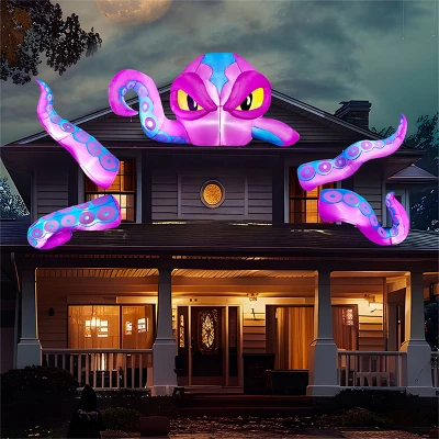 Joyfy 6.2 FT Halloween Inflatable Outdoor Decoration, Octopus Head With Tentacles Broke Out From Window Inflatable With LEDs For Window Yard Decor - Image 4