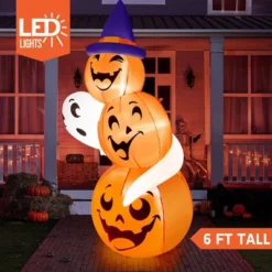 Joyfy 6 FT Tall Halloween Inflatable Outdoor Decorations, Stacked Pumpkins Inflatable With LEDs For Halloween Party Yard Garden Lawn Decoration