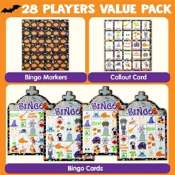 Joyfy 28 Players Halloween Bingo Game Cards, Halloween Party Favors Adults Kids Indoor Card Games For Classroom School Family Group Activities