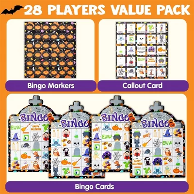 Joyfy 28 Players Halloween Bingo Game Cards, Halloween Party Favors Adults Kids Indoor Card Games For Classroom School Family Group Activities