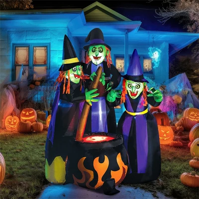 Joyfy 6 FT Halloween Inflatables Outdoor Decoration, Three Witch Around Cauldron Inflatable For Halloween Yard Garden Lawn Outdoor Indoor Decoration - Image 4