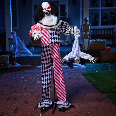 Joyfy 64" Halloween Outdoor Decorations, Animatronics Clown Holding Doll With Motion & Sound & Light For Halloween Party Haunted House Yard Lawn Decor - Image 5