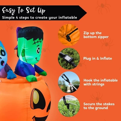 Joyfy 5 FT Tall Halloween Inflatables Outdoor Decorations, Inflatable Witch And Zombie On Pumpkin With LEDs For Halloween Party Yard Lawn Garden Decor - Image 6