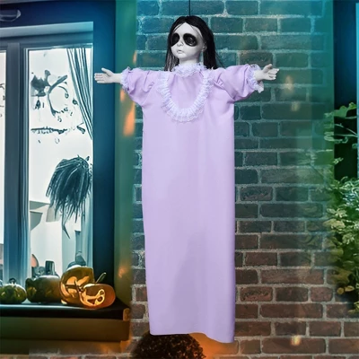 Joyfy 43’’ Halloween Decoration Hanging Doll Ghost, Purple Dress Creepy Doll Skeleton With Scary Expressions For Halloween Indoor Outdoor Decor - Image 2