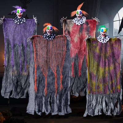 Joyfy 4Pcs 29” Halloween Hanging Clown Outdoor Decorations, Halloween Prop Décor For Lawn Yard Graveyard Front Porch Party Supplies - Image 2