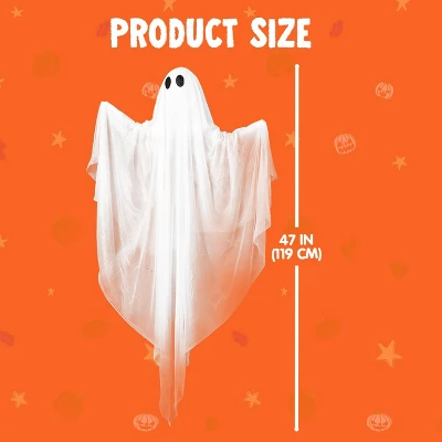 Joyfy 47” Halloween Hanging Ghost Outdoor Decoration, Flying Ghosts With Warm LED Light Party Decor Prop For Front Yard Patio Garden 2 Pack - Image 5