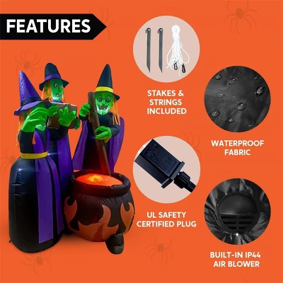 Joyfy 6 FT Halloween Inflatables Outdoor Decoration, Three Witch Around Cauldron Inflatable For Halloween Yard Garden Lawn Outdoor Indoor Decoration - Image 5